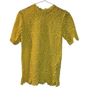 Zara Yellow Embellished Blouse with Mandarin Collar